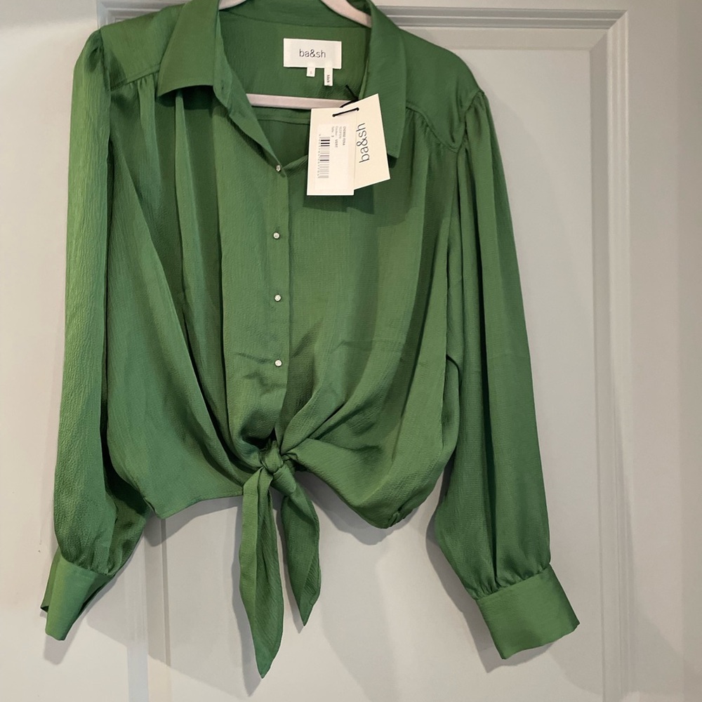 ba&sh NWT Emerald Green Long Sleeve Notched Collar Blouse